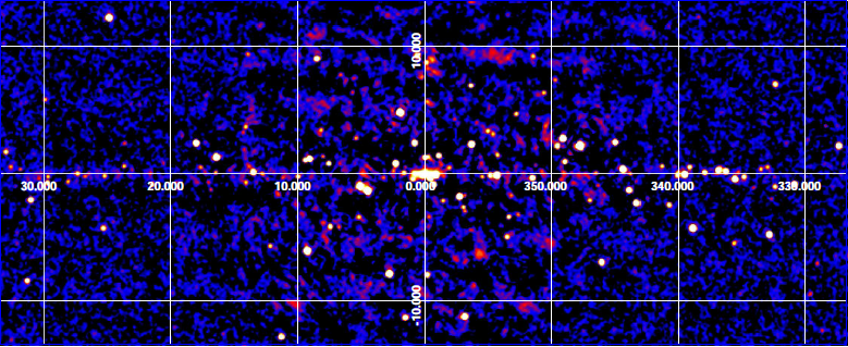 Map of the sky region near the Galactic plane obtained with IBIS/ISGRI  in the hard X-ray energy band 17-60 keV.