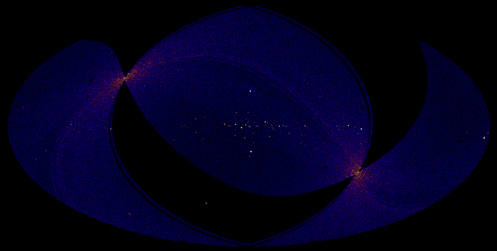 Карта трех четвертей неба в галактических координатах, полученная с помощью телескопа ART-XC в диапазоне энергий 4–12 кэВ